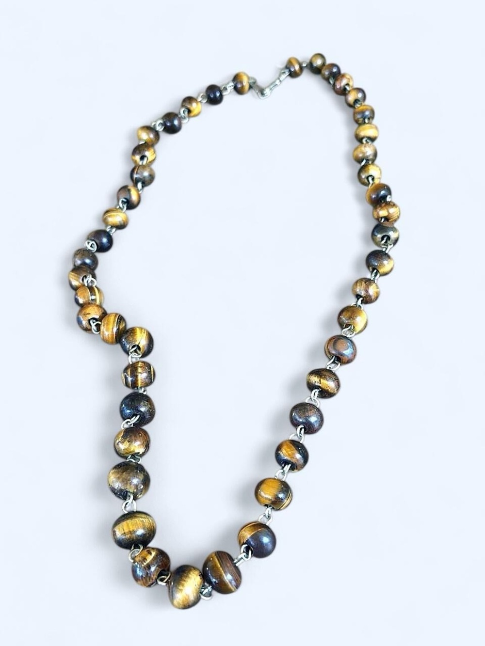 Vintage Tiger’s Eye Gemstone Beaded Necklace 26” Boho Western Statement